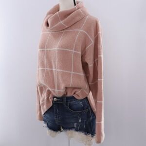 Lulus‎ Pink Plaid Cozy Cowl Neck Sweater Long Sleeve Women's Size S